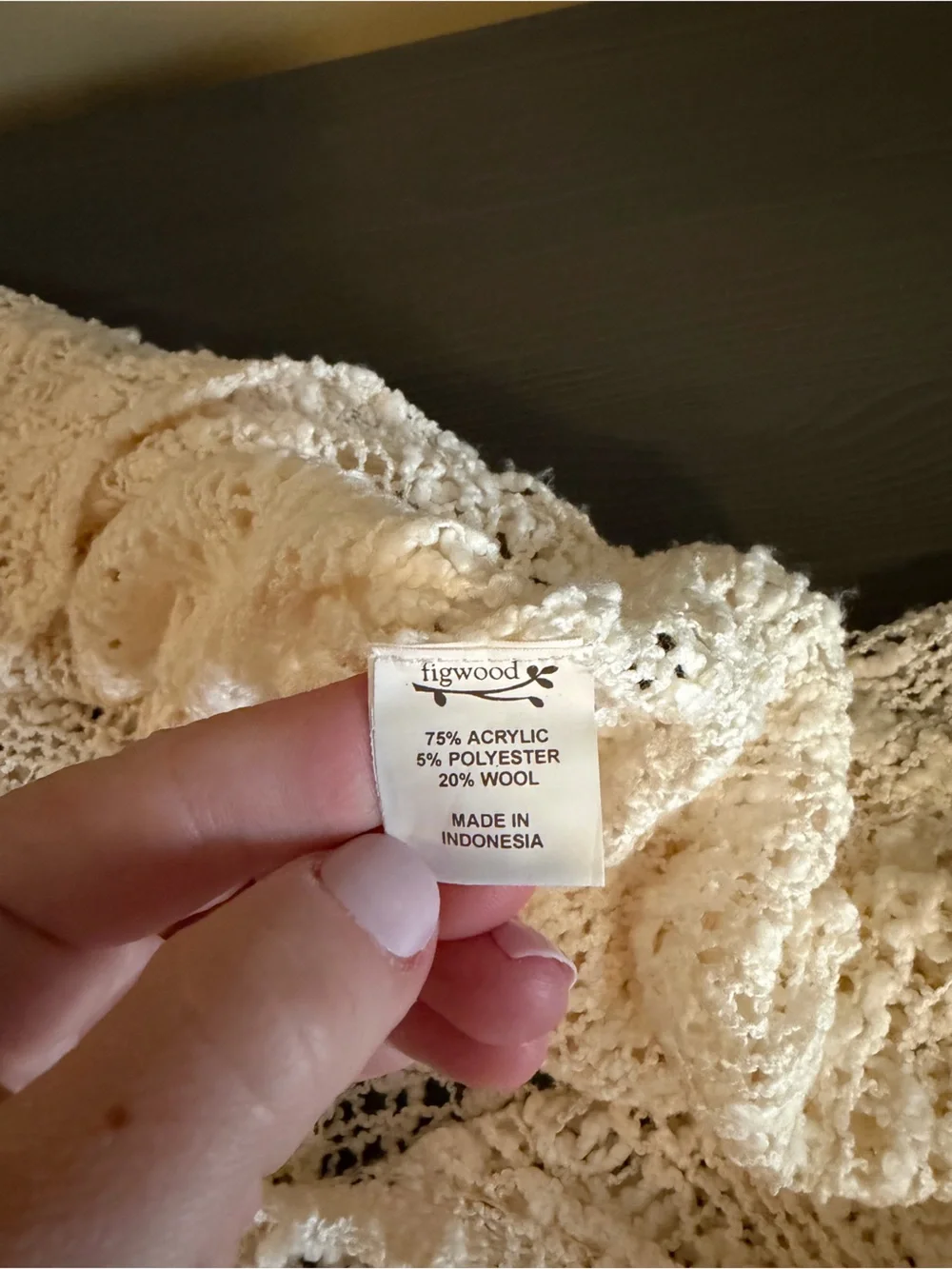 Figwood Wool Blend Cozy Cream Cowl Neck Knit Sweater